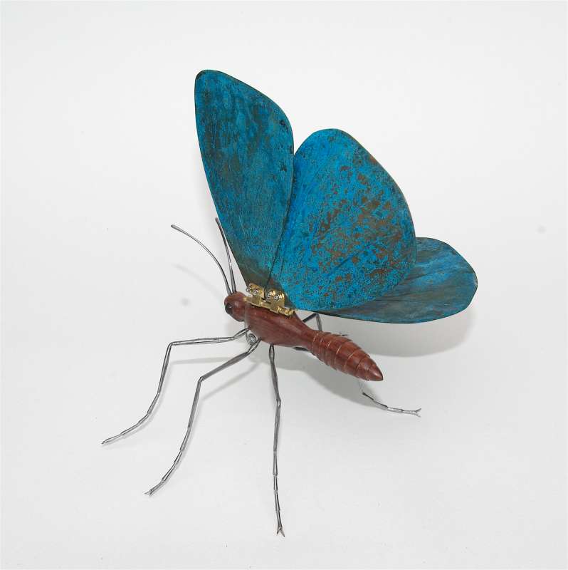 Folding Blue Butterfly - side view with wings closed 